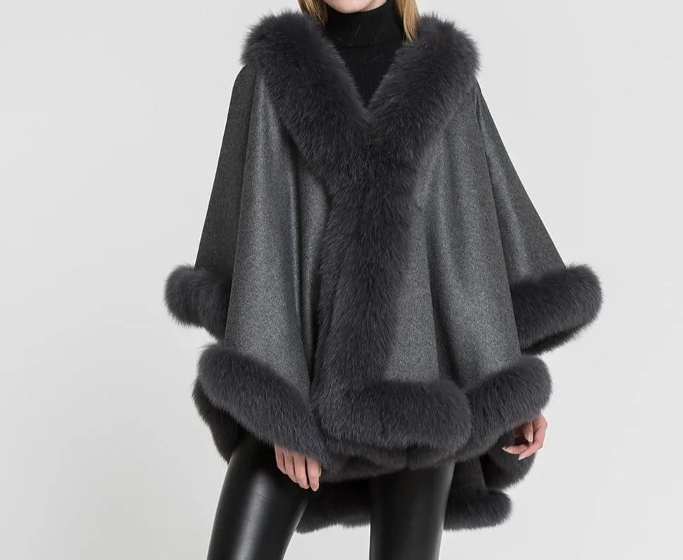 Real Cashmere & Fox Fur Poncho