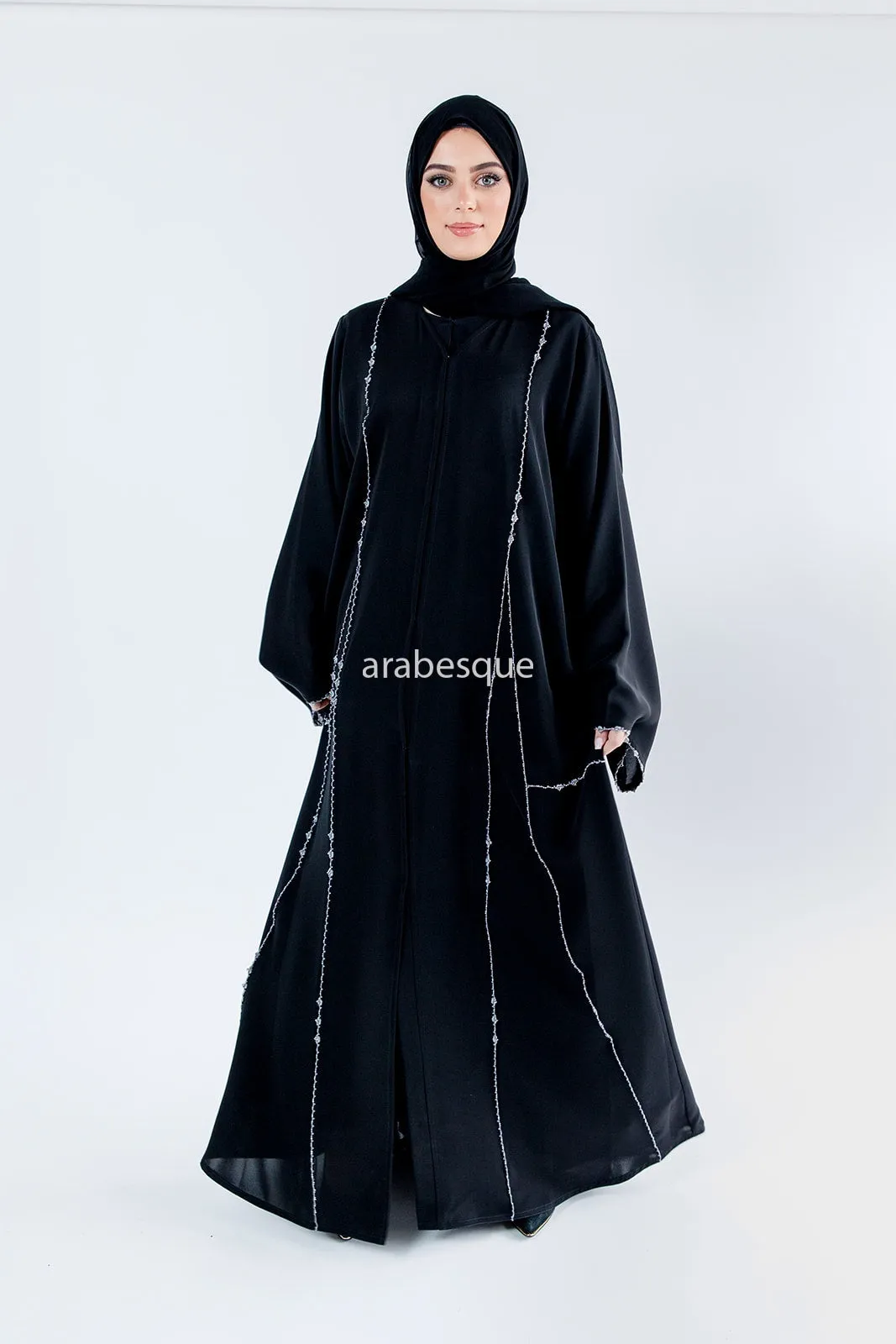 Rhinestone Embellished Open Abaya - 3 colours