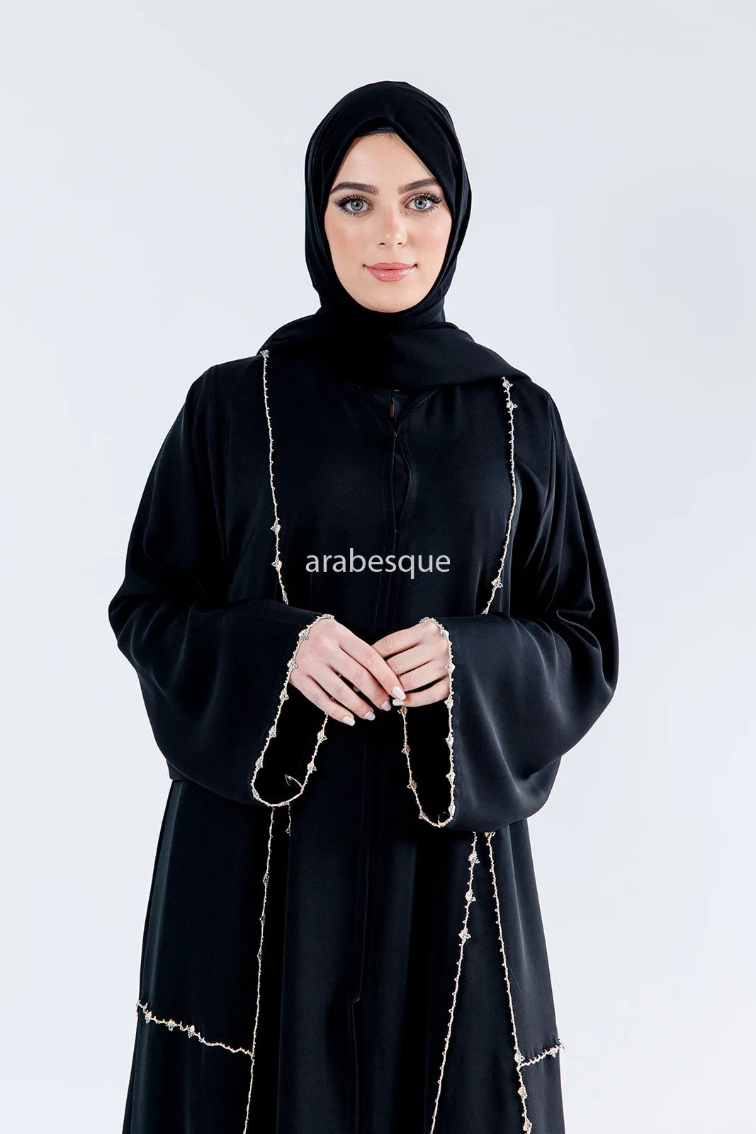 Rhinestone Embellished Open Abaya - 3 colours
