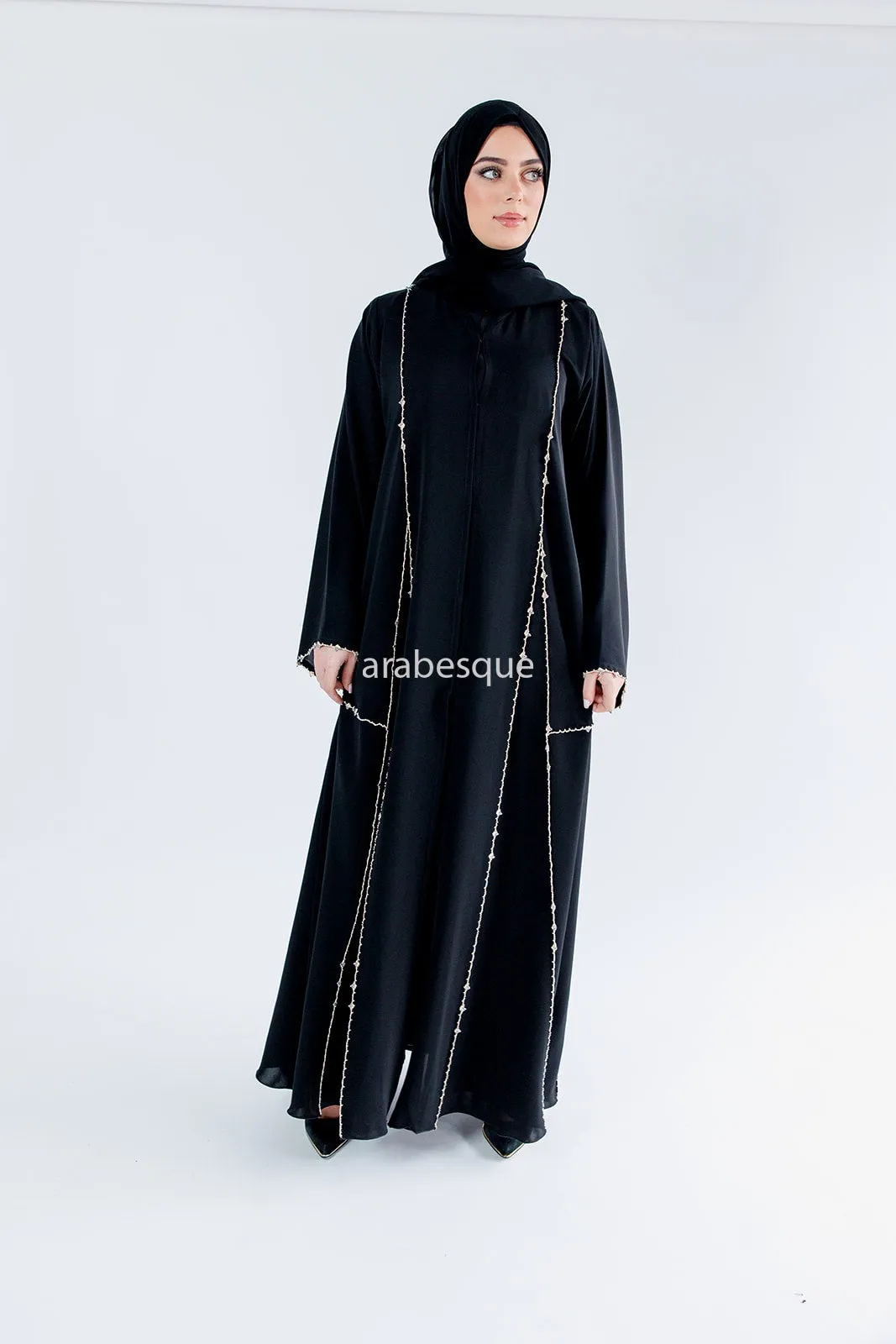 Rhinestone Embellished Open Abaya - 3 colours