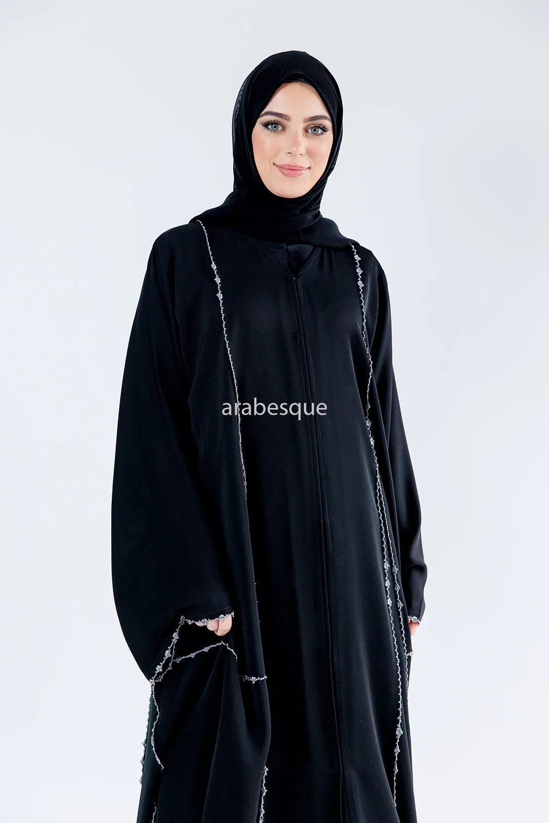 Rhinestone Embellished Open Abaya - 3 colours