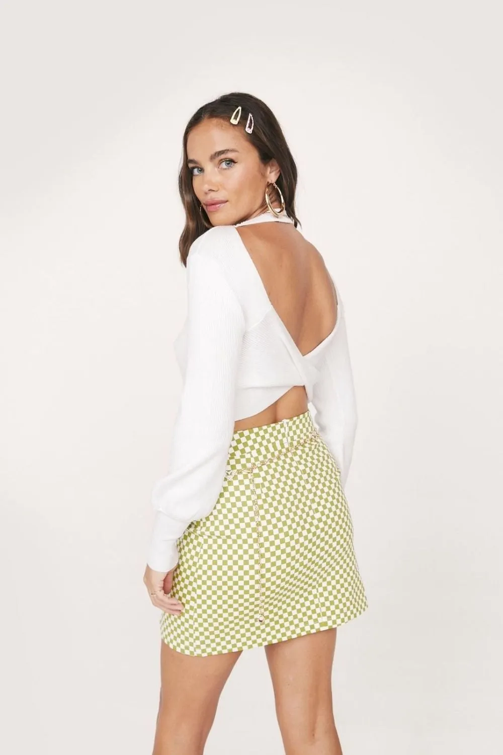Ribbed Crossover Open
 Back Knit Top