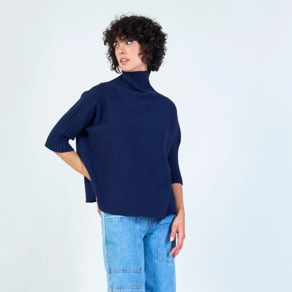Ribbed turtleneck poncho sweater wholesale