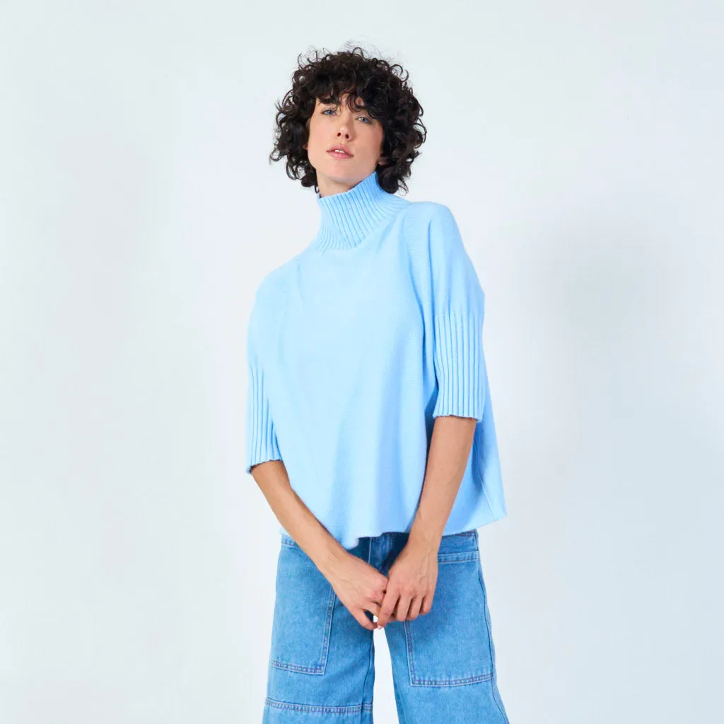 Ribbed turtleneck poncho sweater wholesale