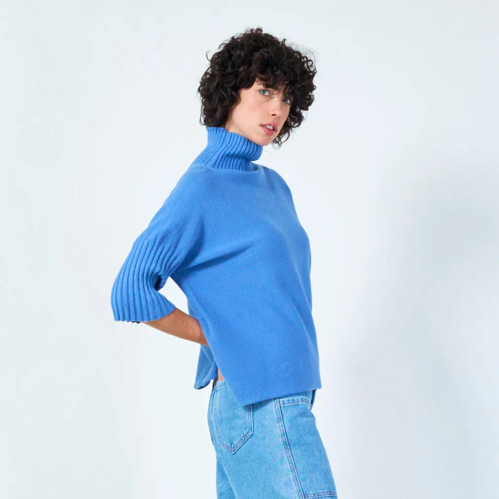 Ribbed turtleneck poncho sweater wholesale
