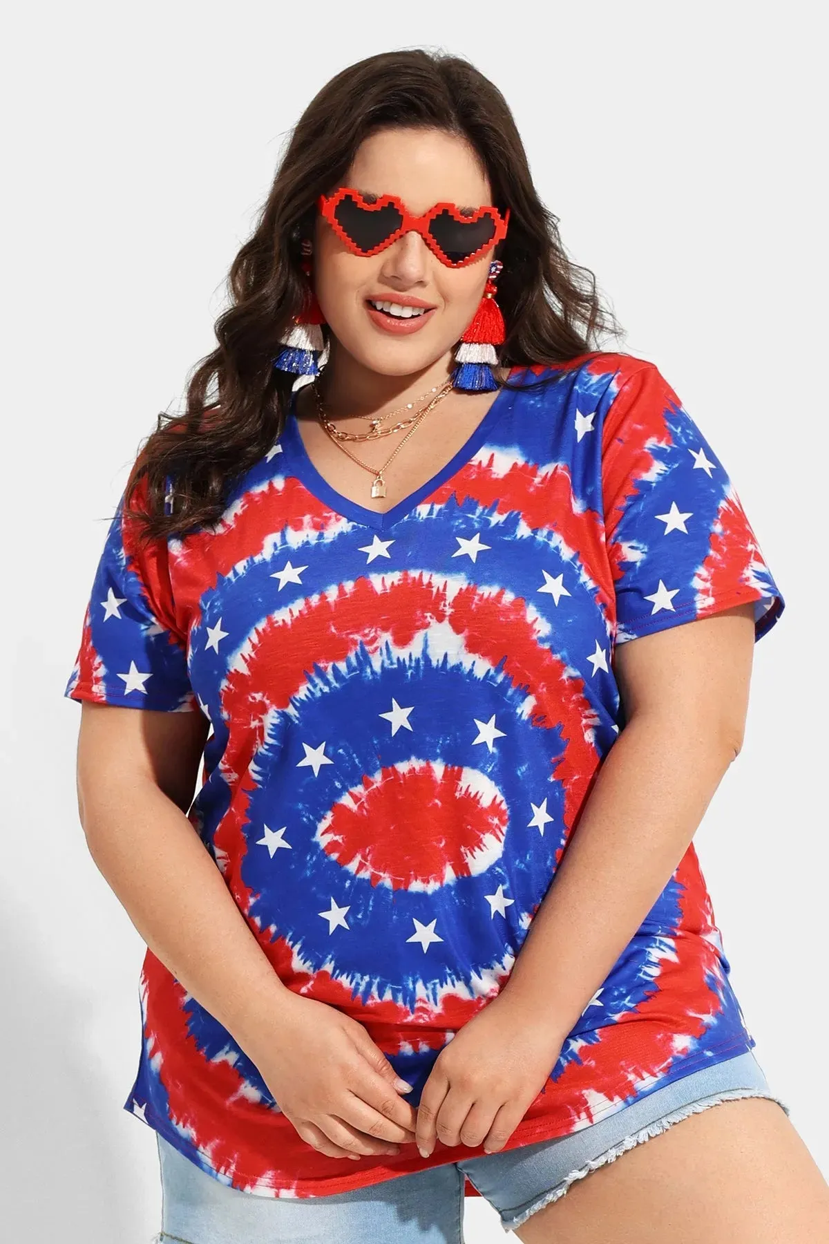 Ritera Candy Tie Dye V Neck Stars Tunic T-Shirt