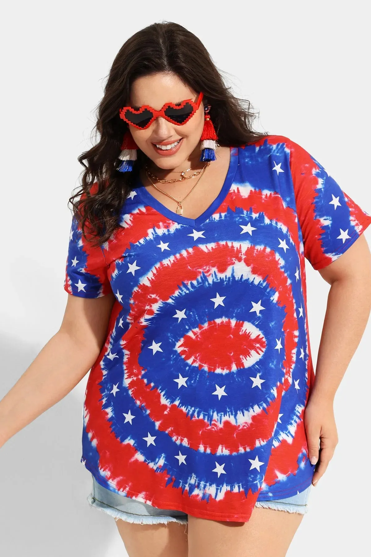 Ritera Candy Tie Dye V Neck Stars Tunic T-Shirt