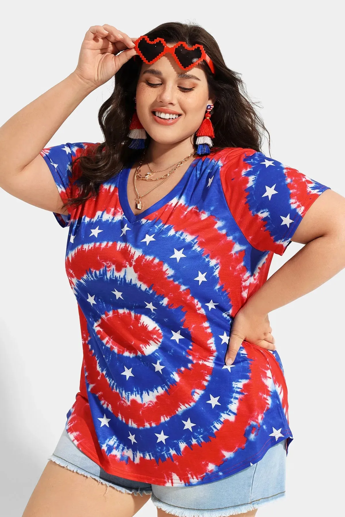 Ritera Candy Tie Dye V Neck Stars Tunic T-Shirt