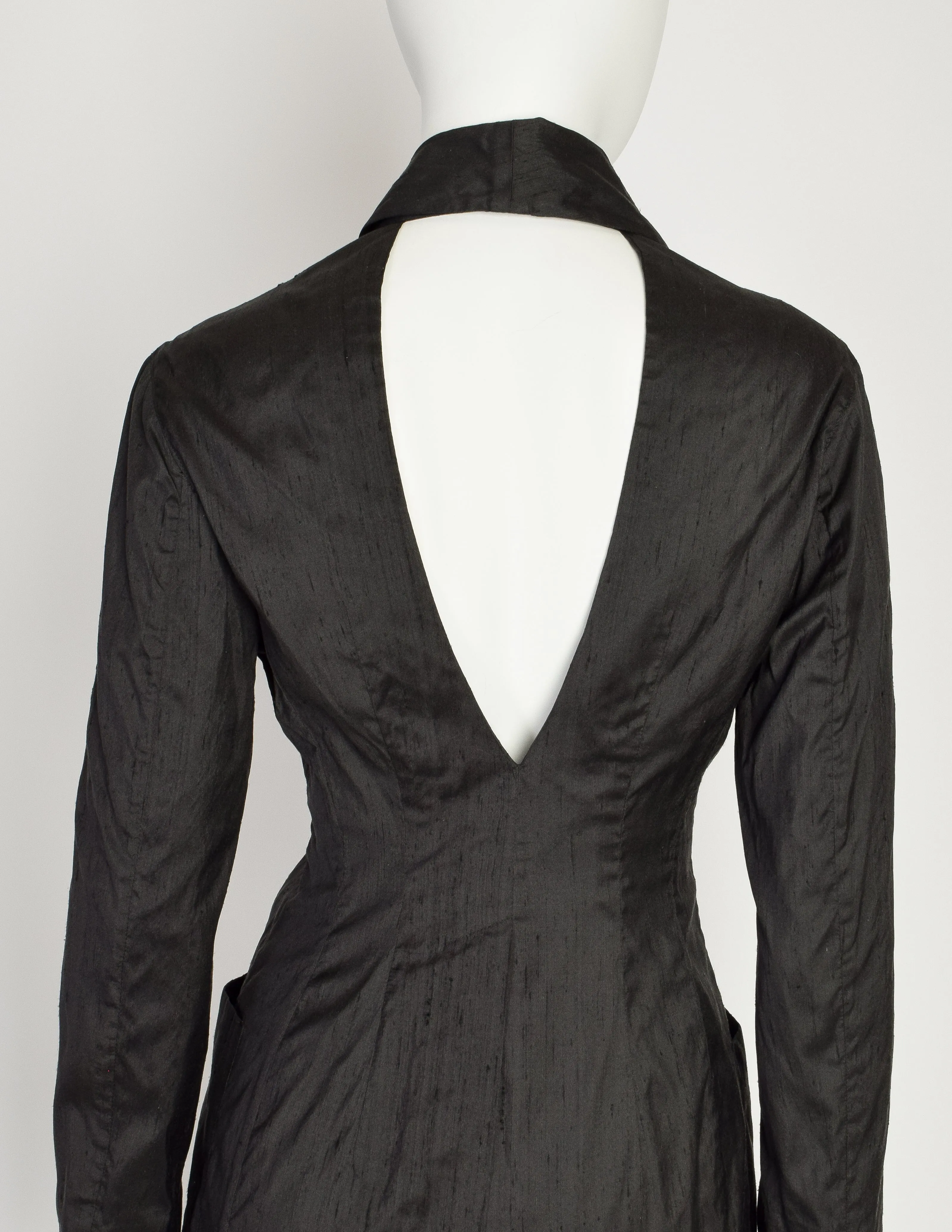 Romeo Gigli Vintage 1996 Black Raw Silk Cut Out Back Blazer Jacket