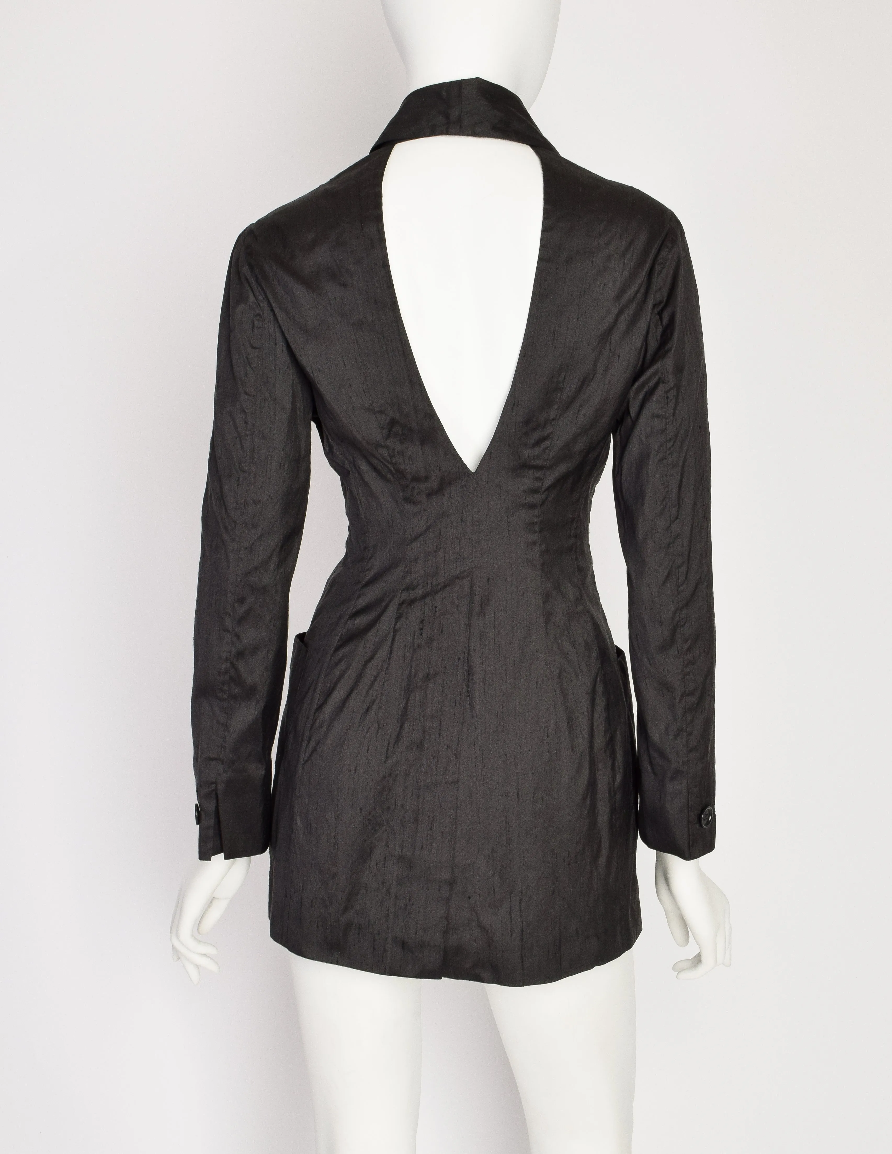 Romeo Gigli Vintage 1996 Black Raw Silk Cut Out Back Blazer Jacket