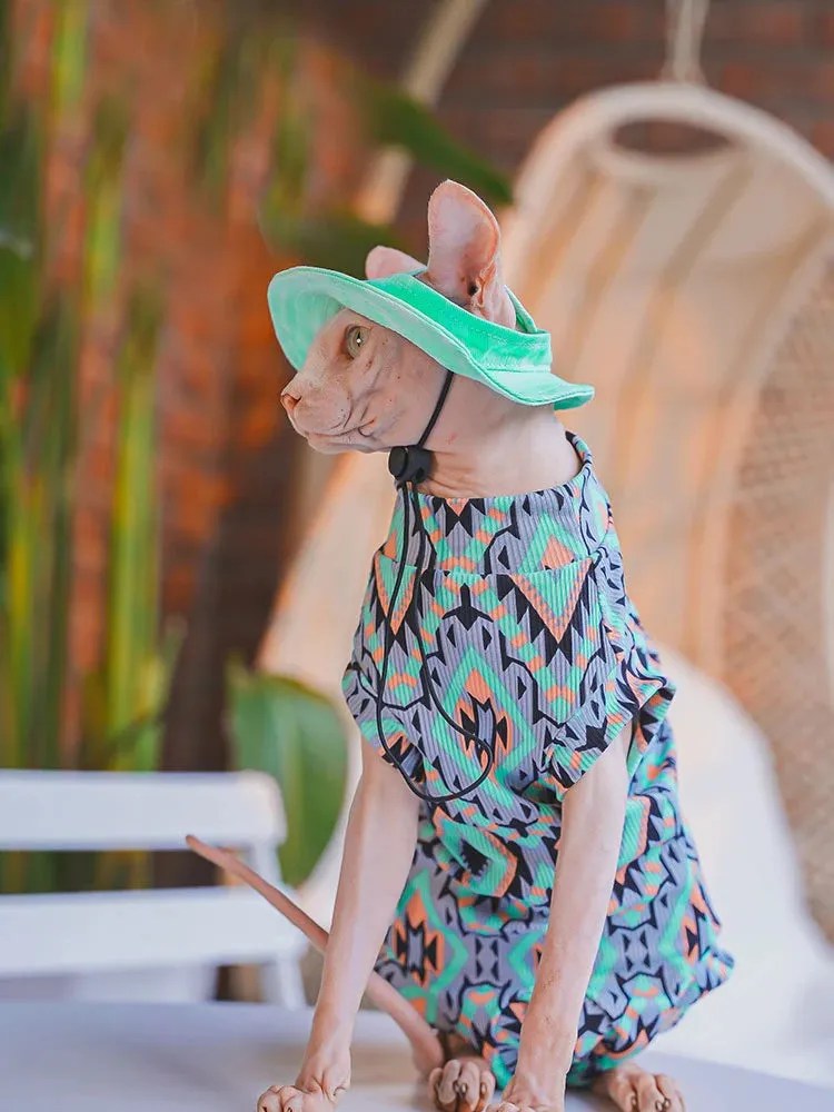 Sphynx Cat Clothes Bohemian Undershirt | Long Sleeves for Pets | Soft Cotton Coat for Kittens and Dogs | 4-Legged Jumpsuit for Devon Rex