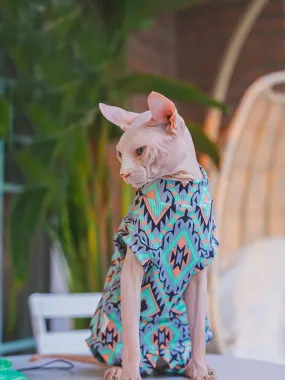 Sphynx Cat Clothes Bohemian Undershirt | Long Sleeves for Pets | Soft Cotton Coat for Kittens and Dogs | 4-Legged Jumpsuit for Devon Rex