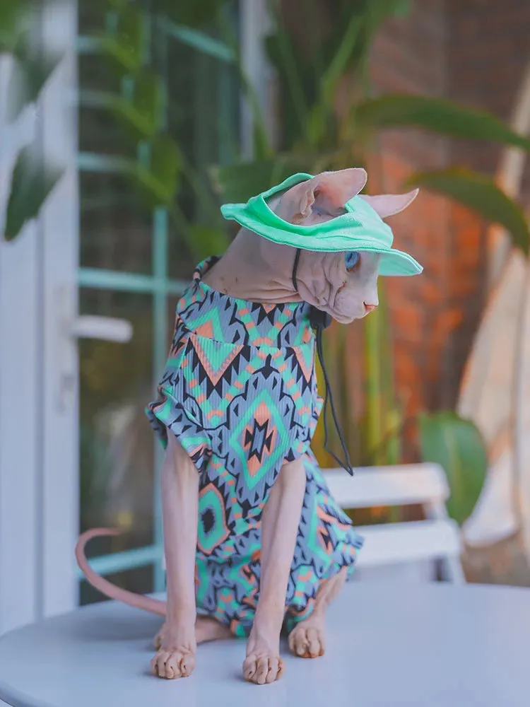 Sphynx Cat Clothes Bohemian Undershirt | Long Sleeves for Pets | Soft Cotton Coat for Kittens and Dogs | 4-Legged Jumpsuit for Devon Rex