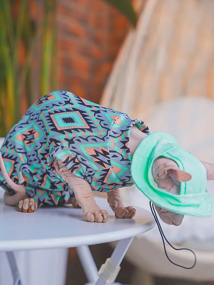 Sphynx Cat Clothes Bohemian Undershirt | Long Sleeves for Pets | Soft Cotton Coat for Kittens and Dogs | 4-Legged Jumpsuit for Devon Rex