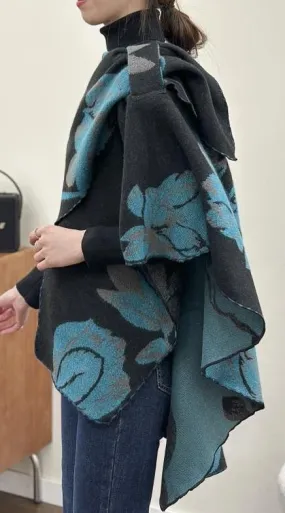 Teal Floral Poncho