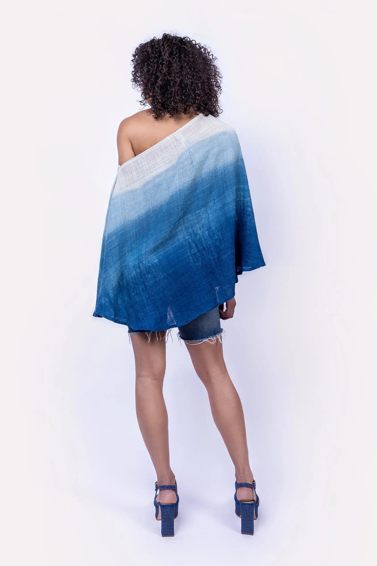 The Artisanal Silk Poncho in Blue Ombre