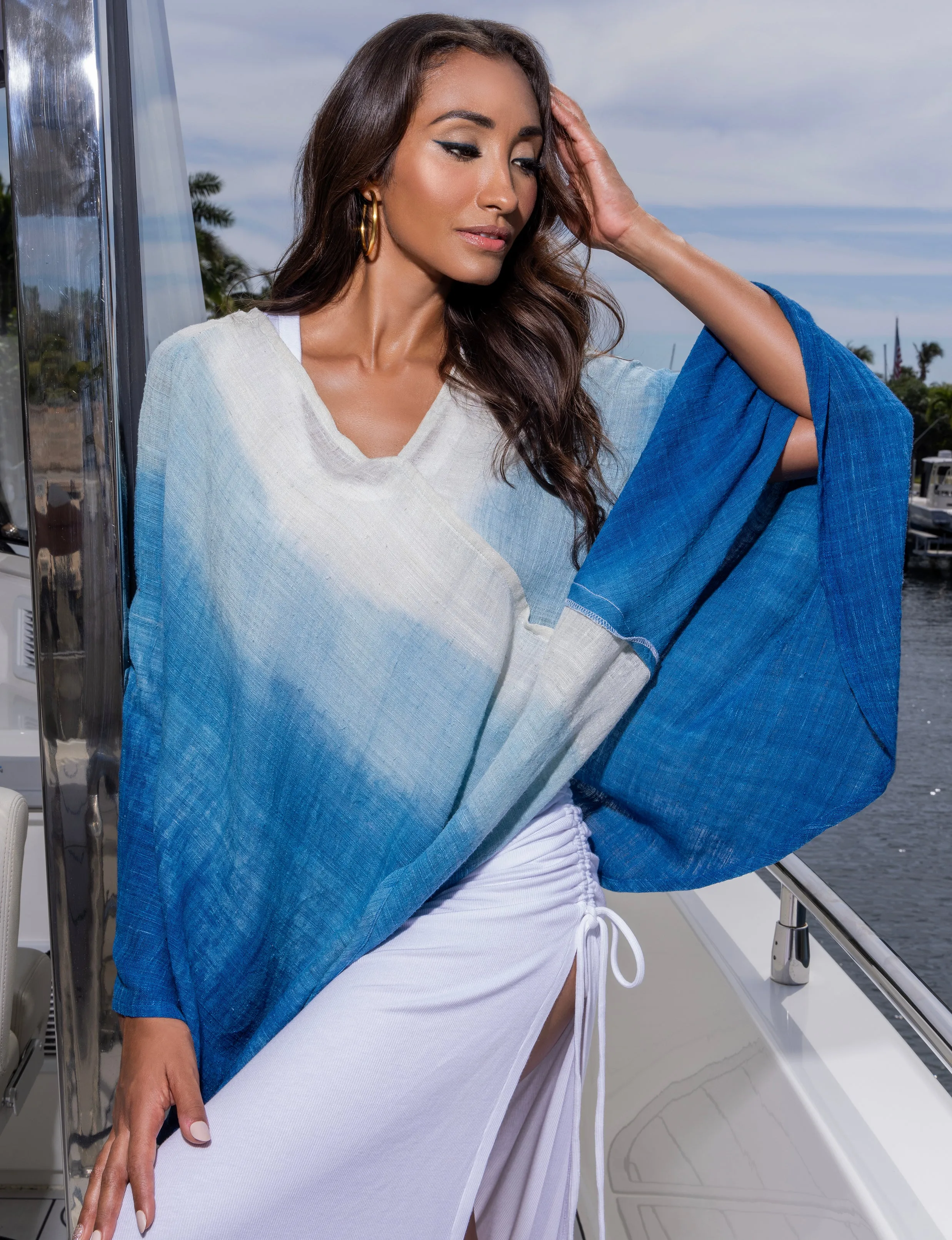The Artisanal Silk Poncho in Blue Ombre