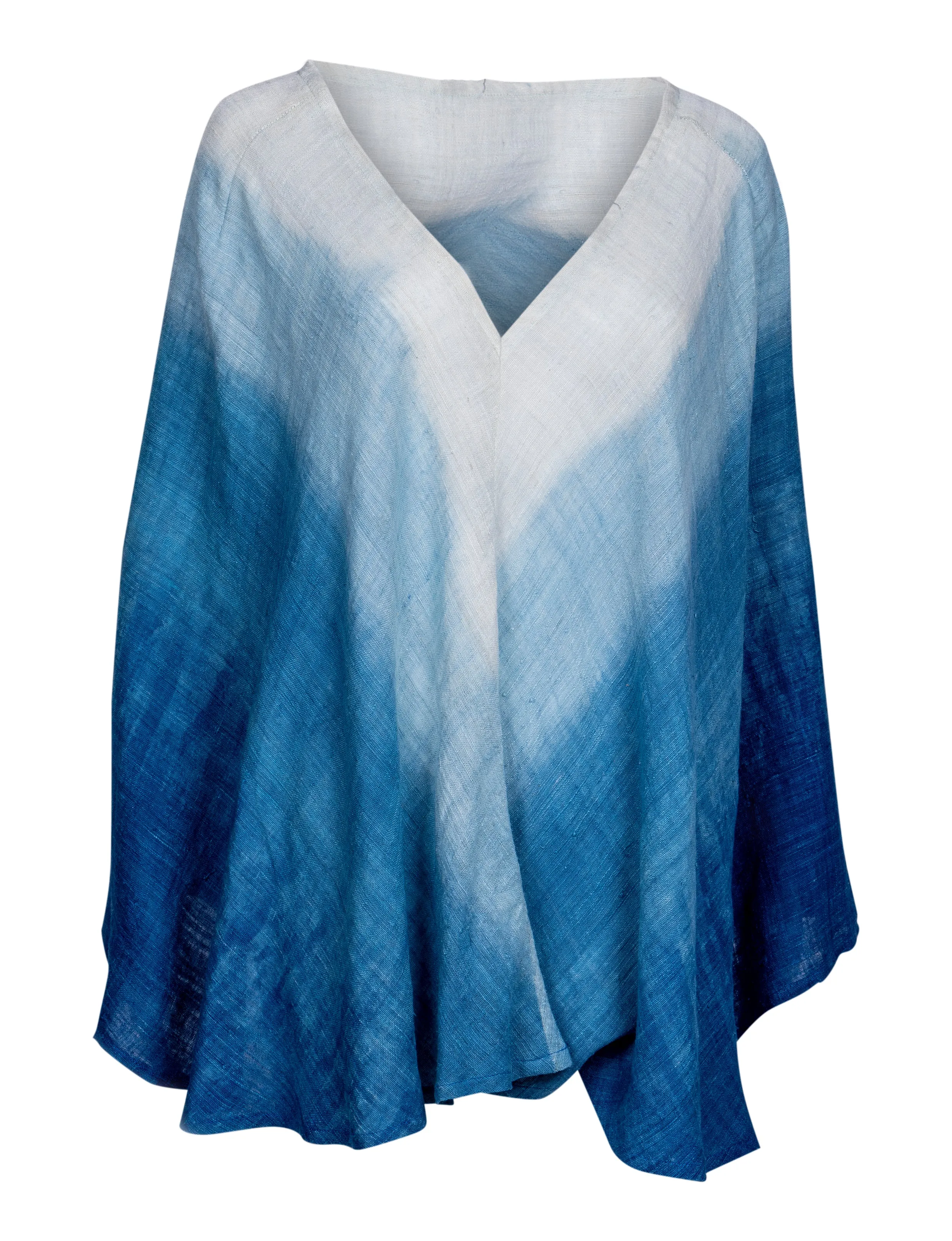 The Artisanal Silk Poncho in Blue Ombre