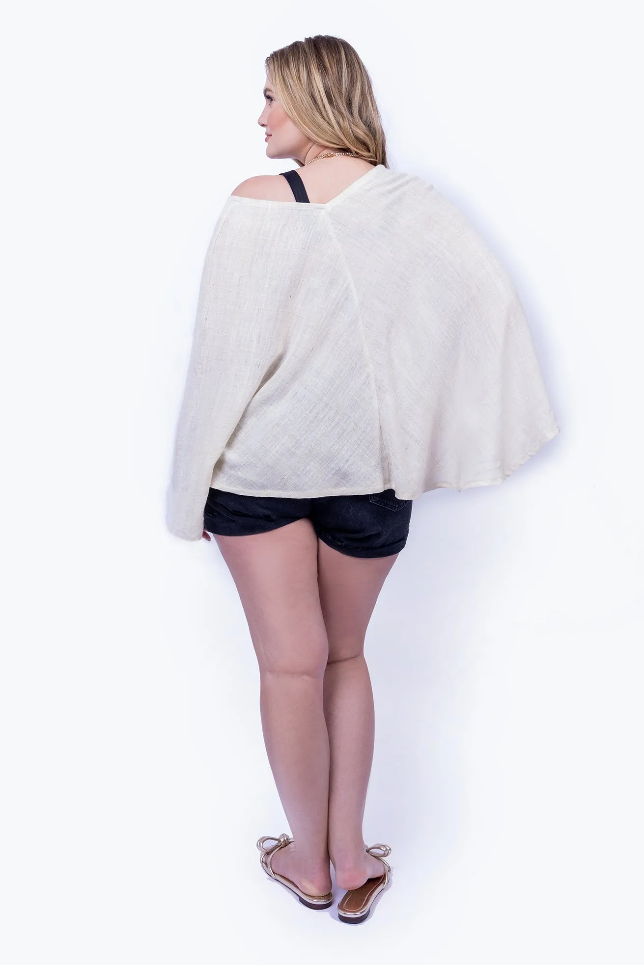 The Artisanal Silk Poncho in Natural Fine Weave