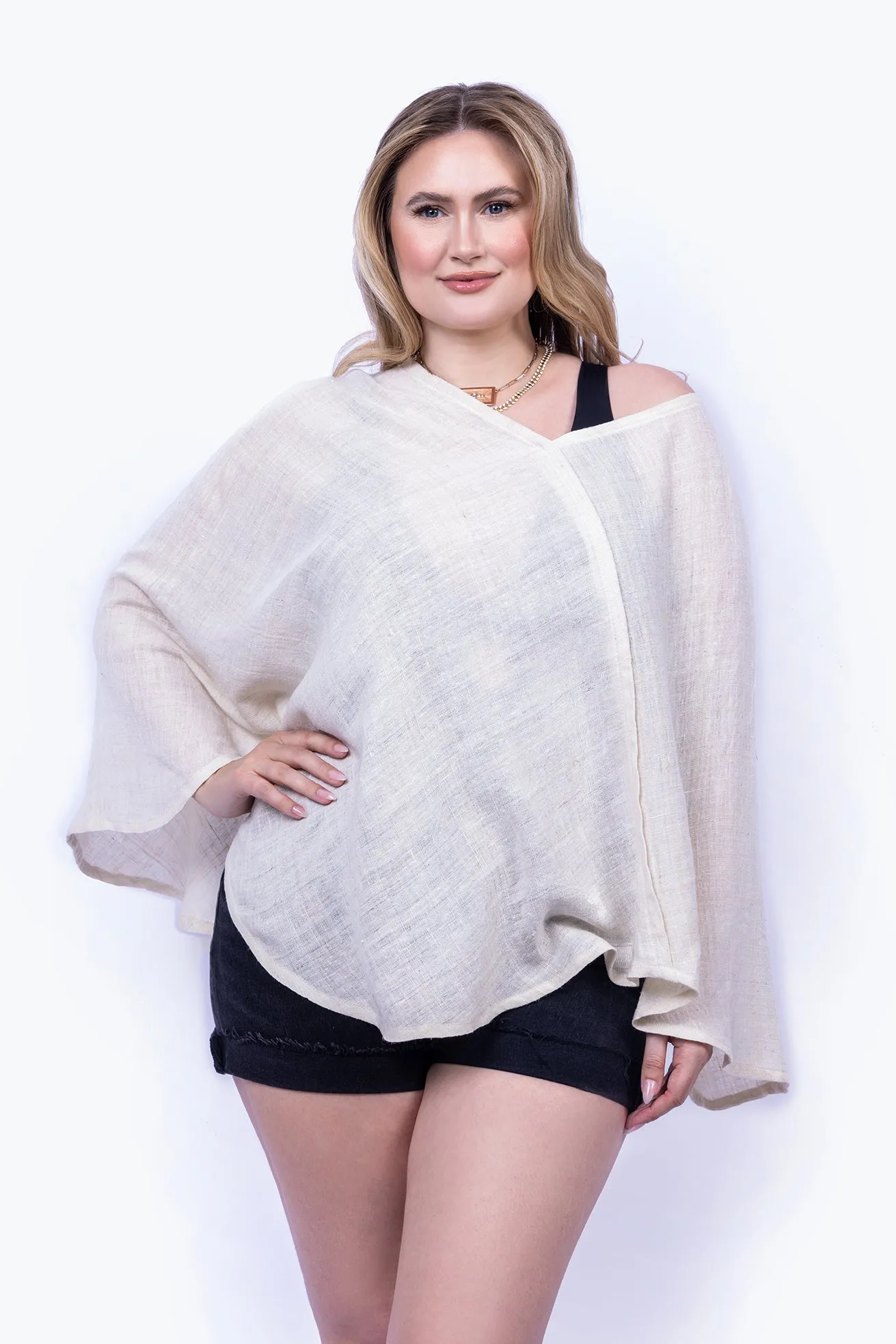The Artisanal Silk Poncho in Natural Fine Weave
