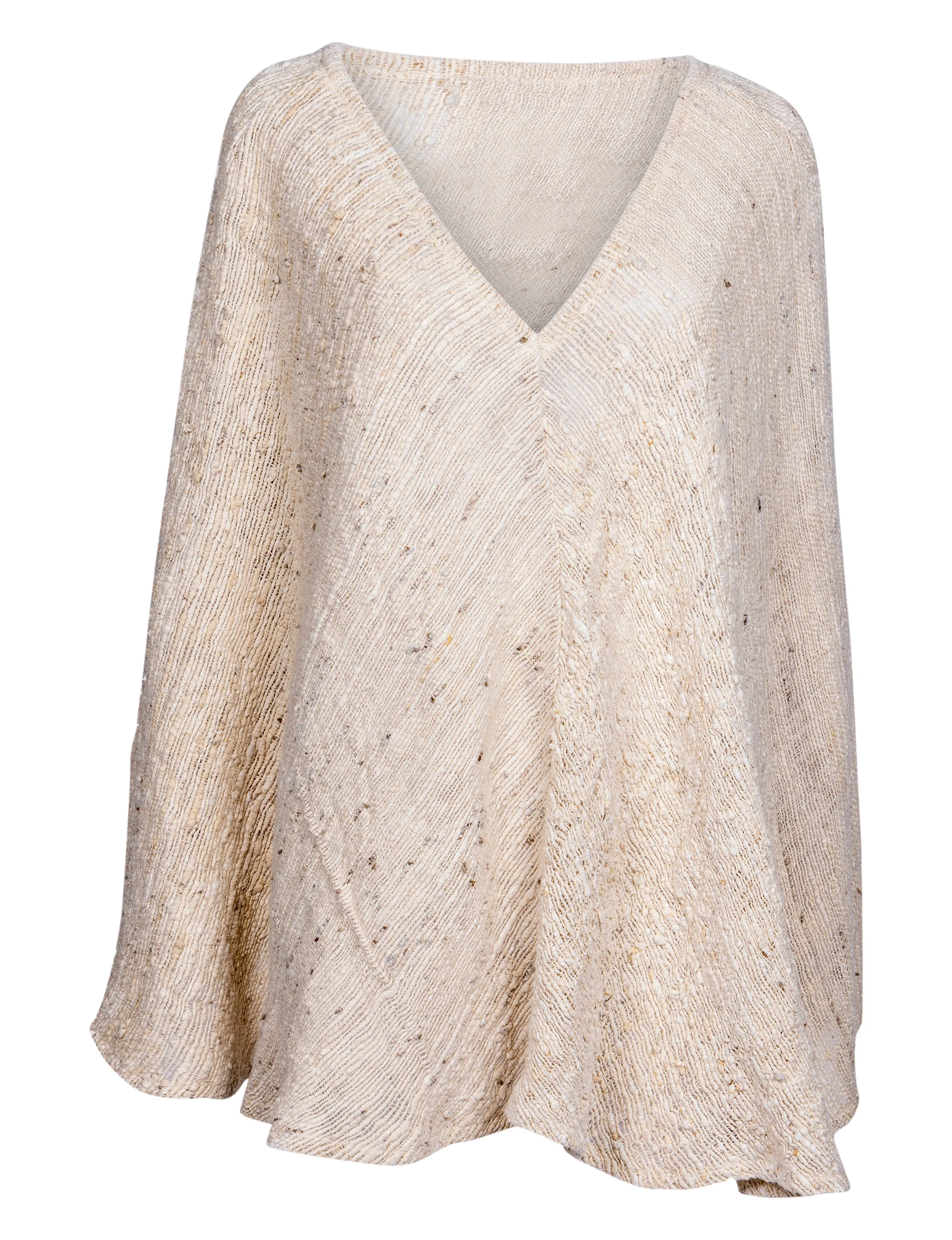 The Artisanal Silk Poncho in Natural Heavy Weave