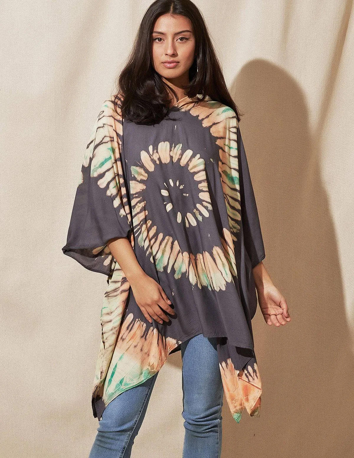 Tie-Dye Spiral Hooded Poncho