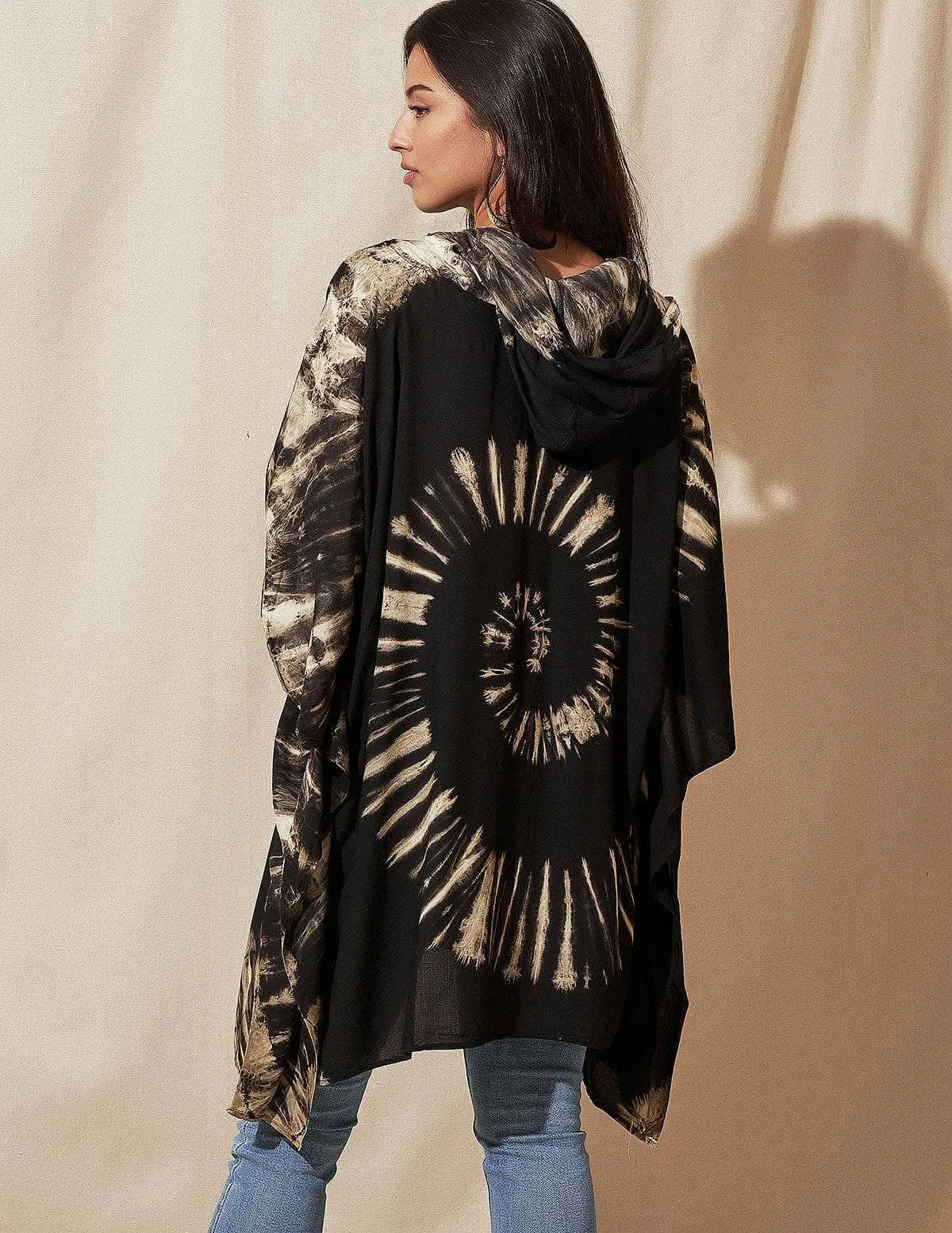 Tie-Dye Spiral Hooded Poncho