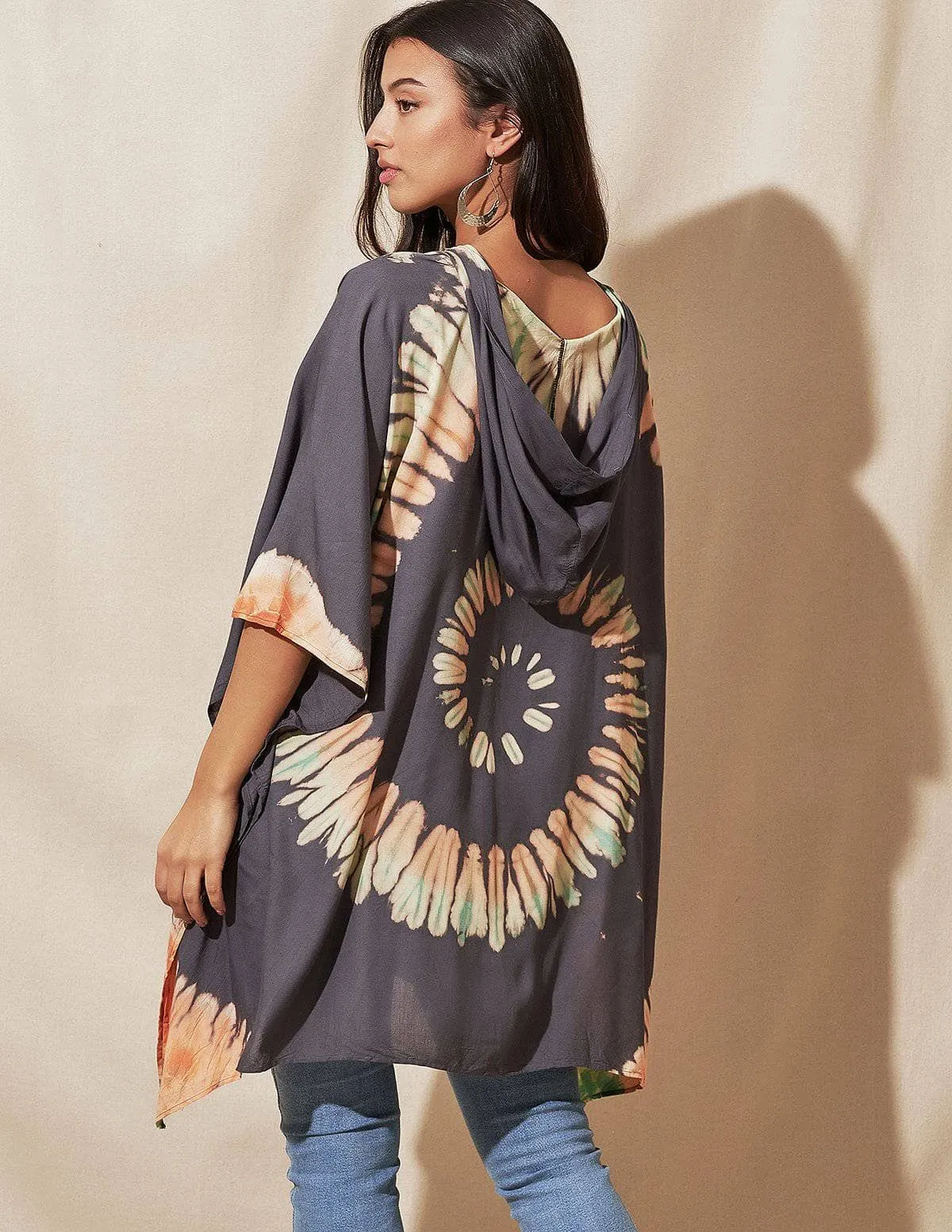 Tie-Dye Spiral Hooded Poncho