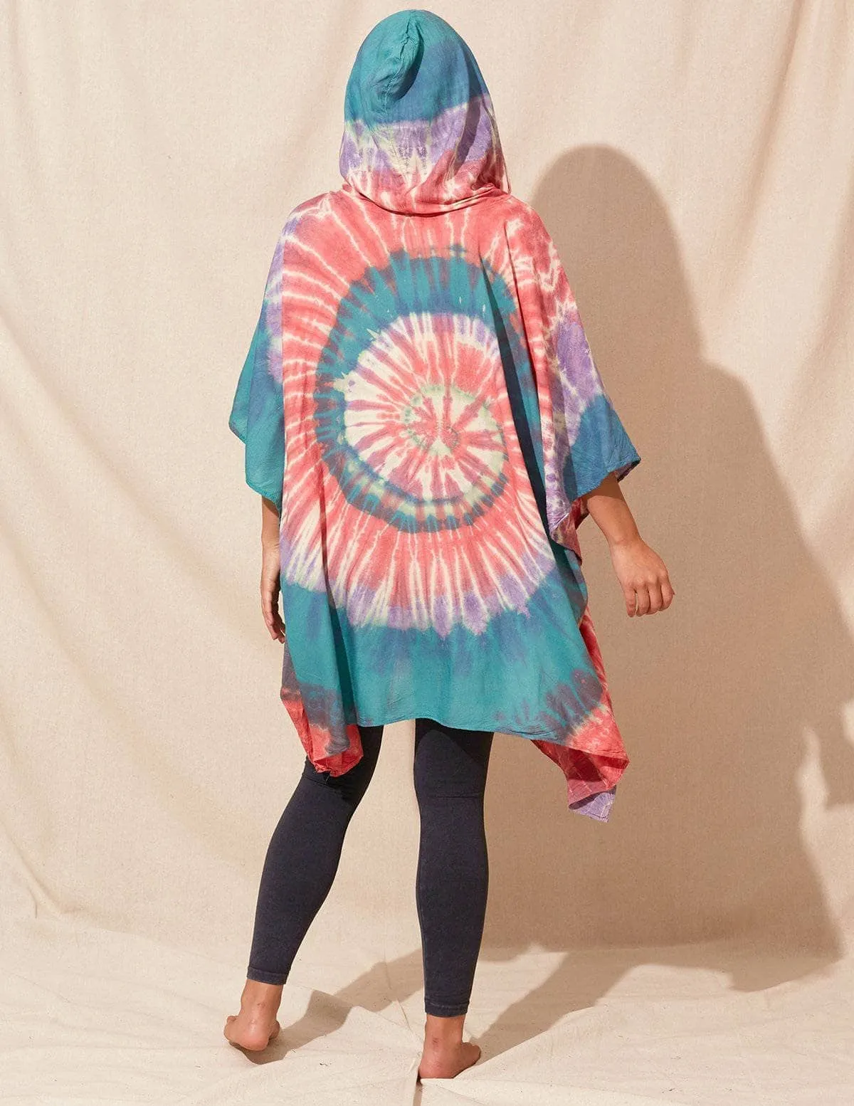 Tie-Dye Spiral Hooded Poncho