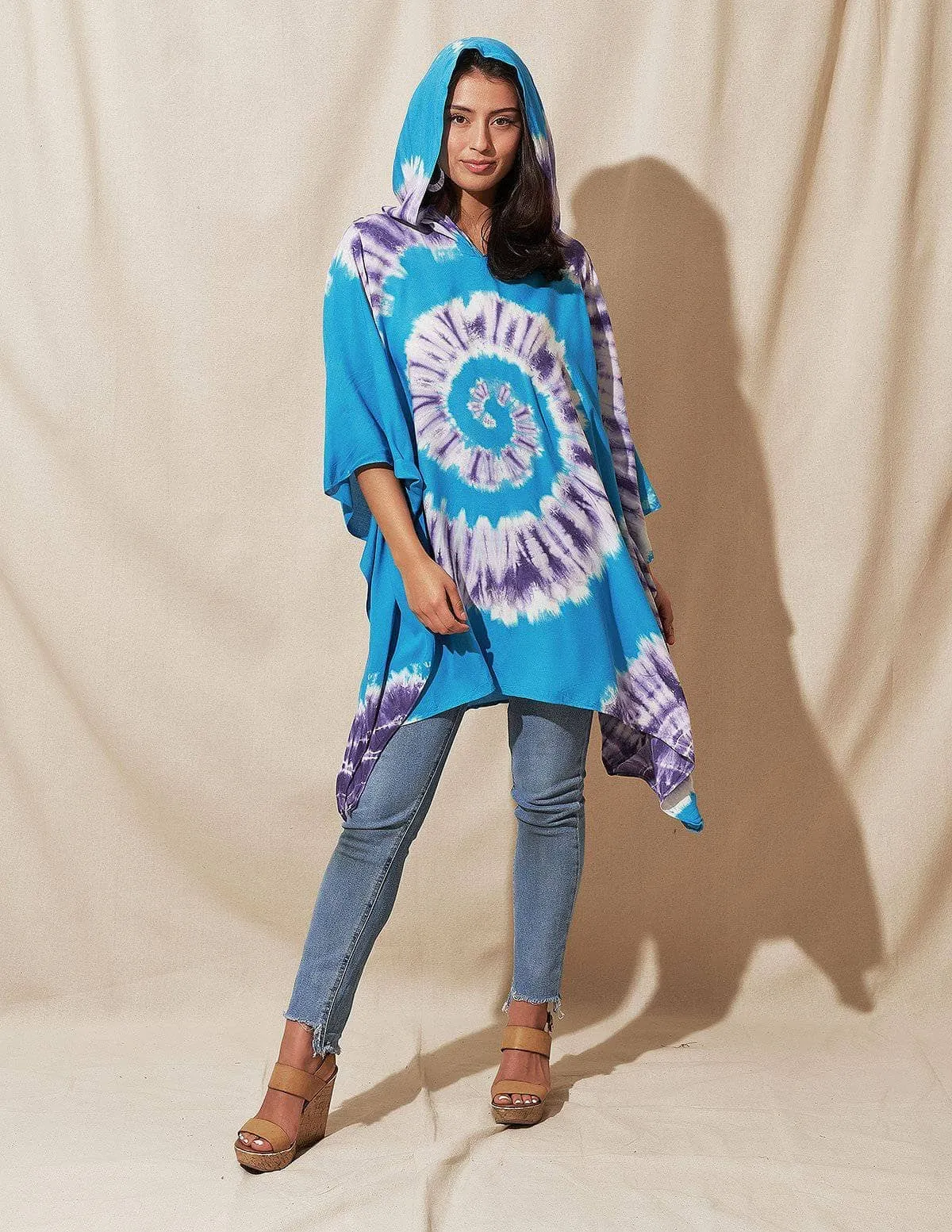 Tie-Dye Spiral Hooded Poncho