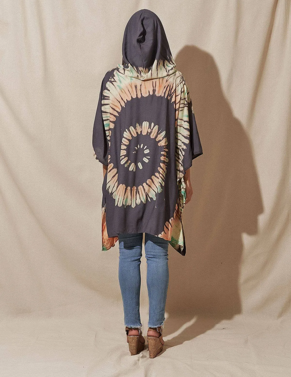 Tie-Dye Spiral Hooded Poncho