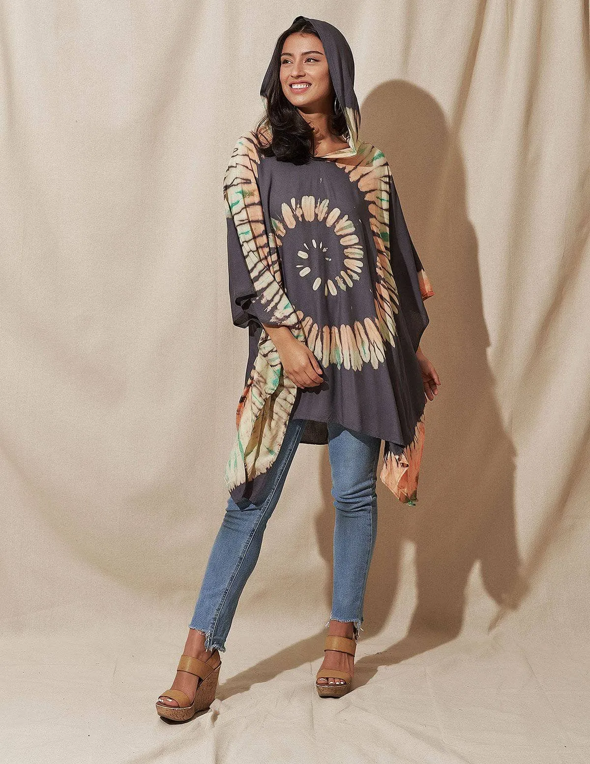 Tie-Dye Spiral Hooded Poncho