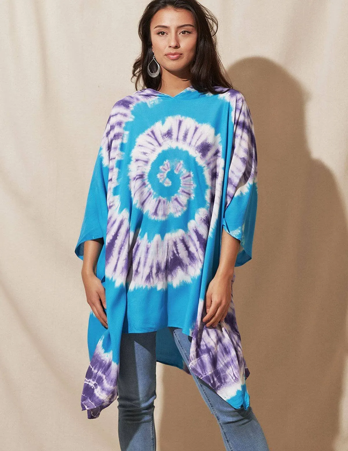 Tie-Dye Spiral Hooded Poncho
