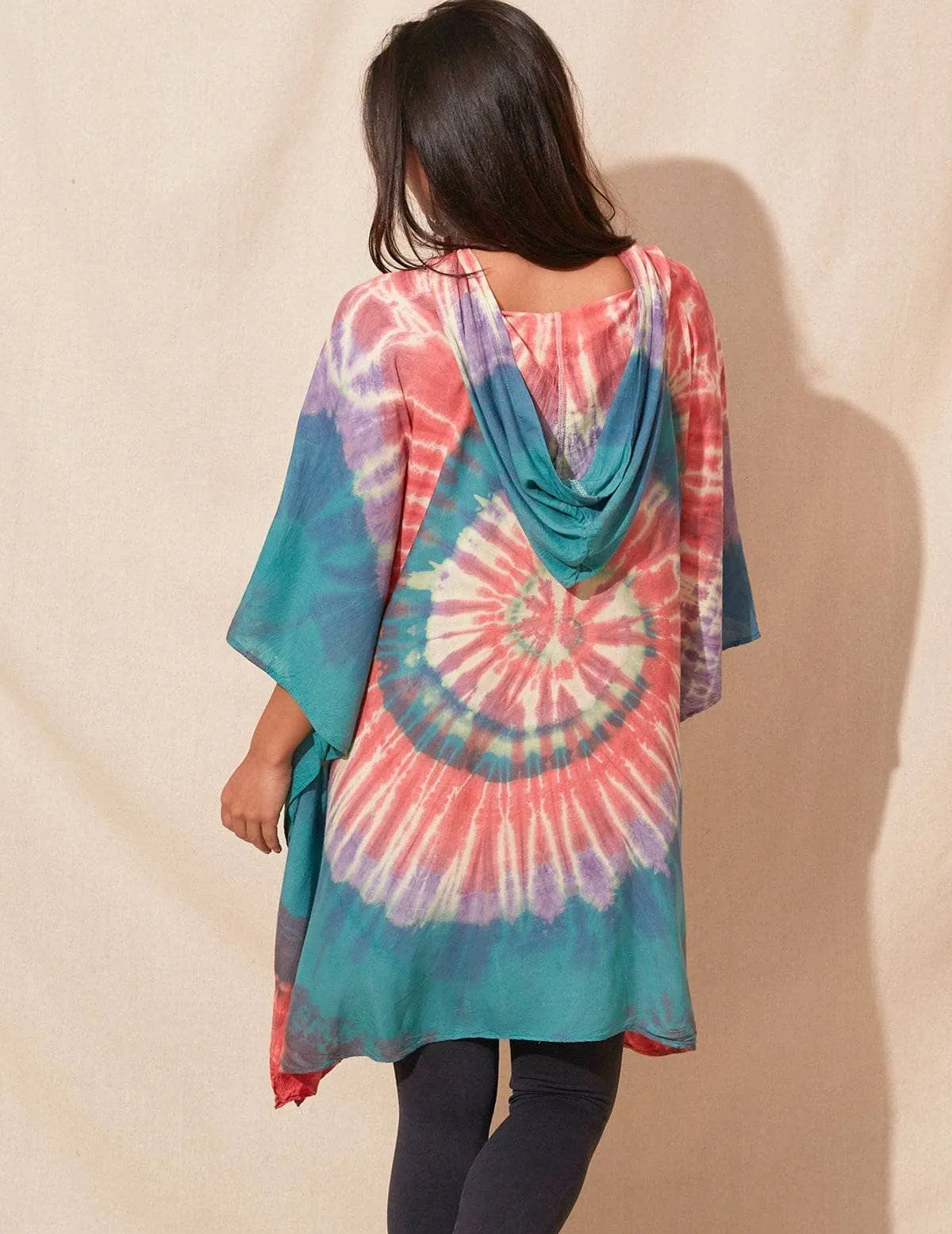 Tie-Dye Spiral Hooded Poncho