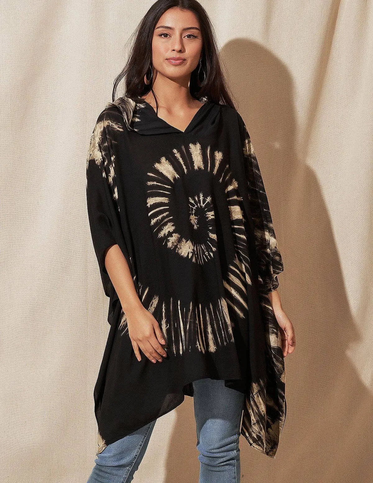 Tie-Dye Spiral Hooded Poncho