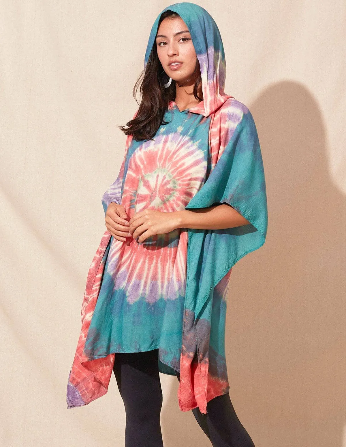 Tie-Dye Spiral Hooded Poncho