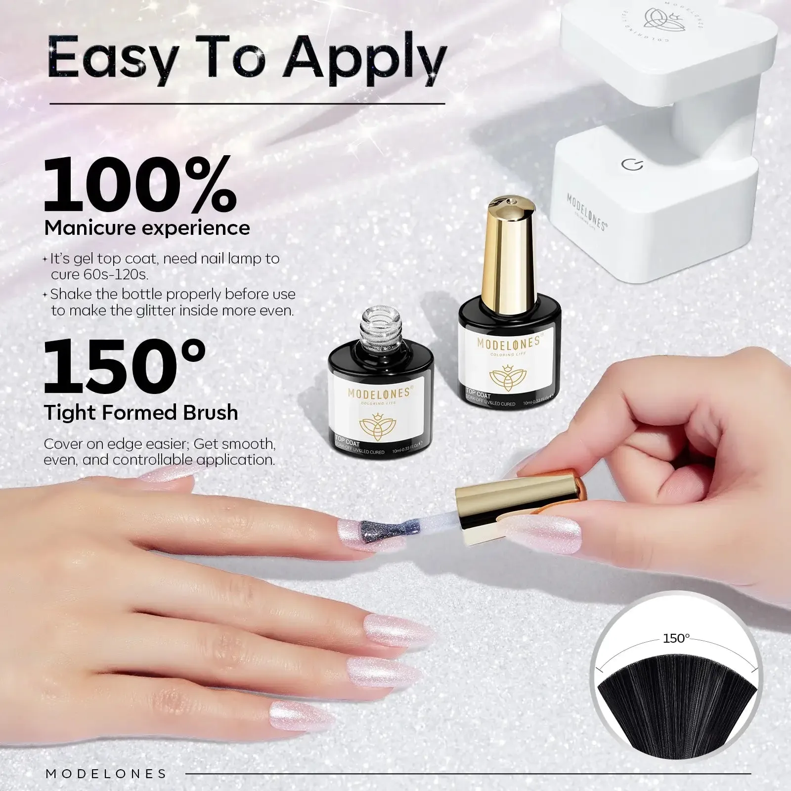 Ultra Fine White Aurora Clear Glitter Top Coat Gel 10ml