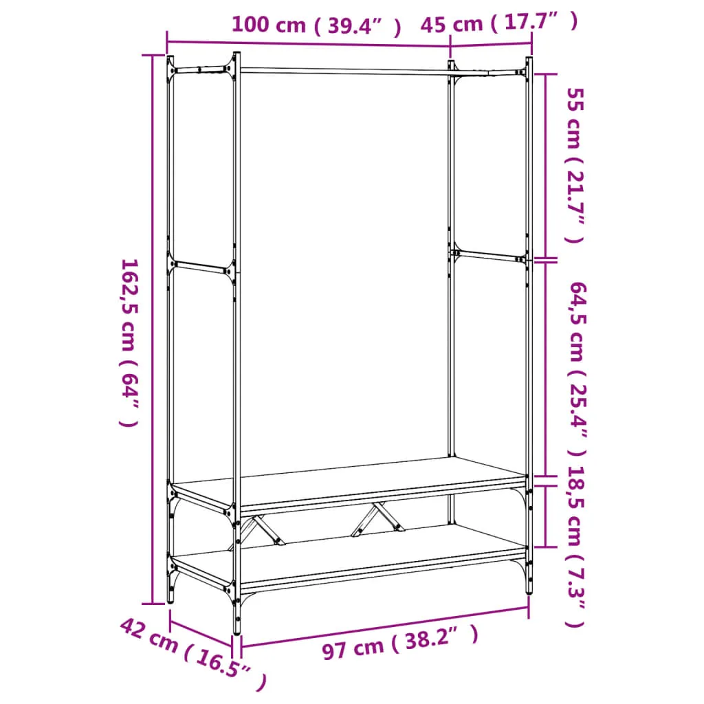 vidaXL Clothes Rack with Shelves Sonoma Oak Engineered Wood