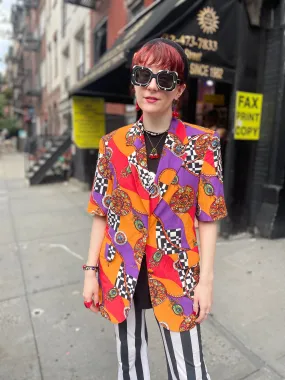Vintage 90s Colorful Mix Print Medallion Blazer