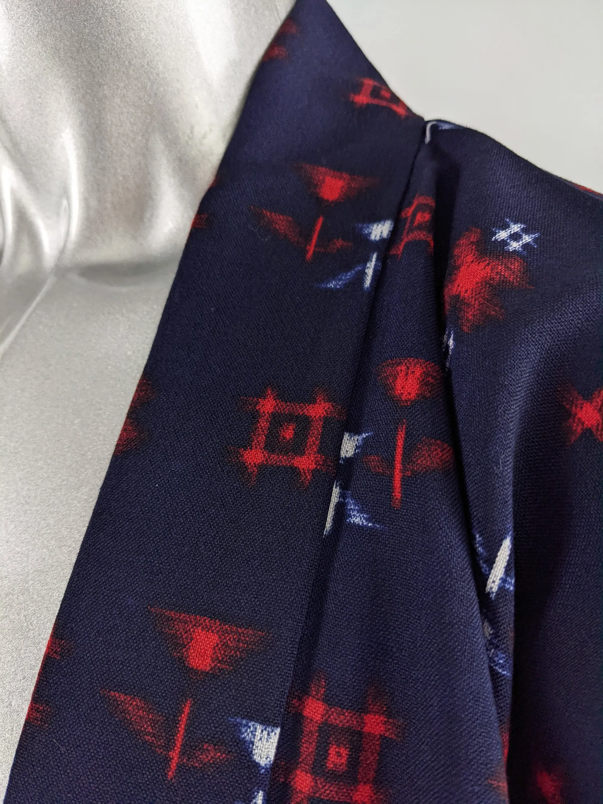 Vintage Mens Blue & Red Kimono Haori Jacket, 1970s