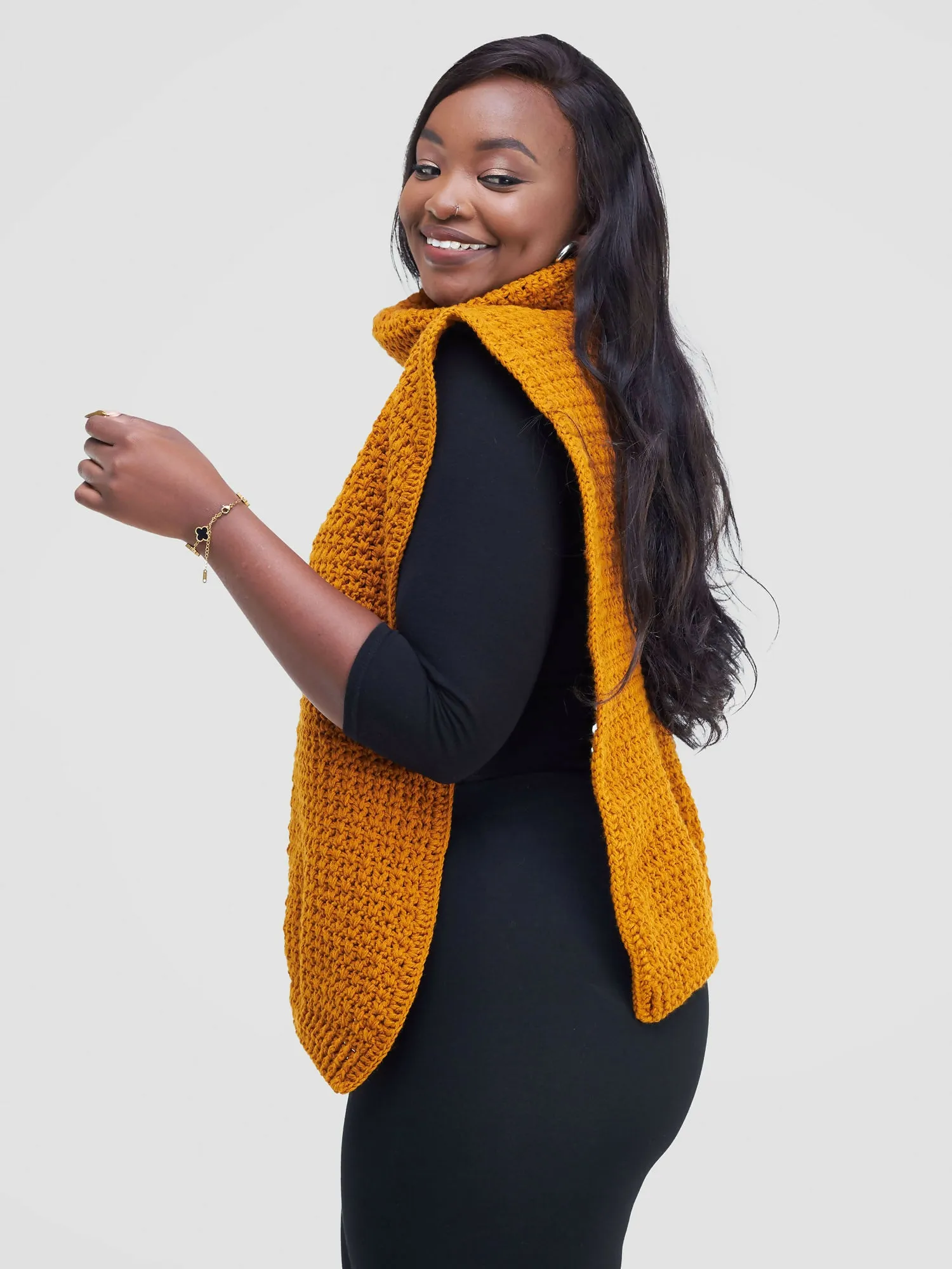 Warmth & Whimsy Crocheted Wrap Poncho - Yellow