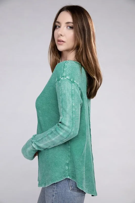 *Washed Baby Waffle Long Sleeve Top