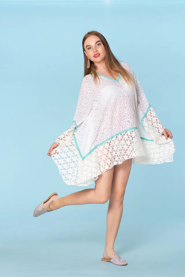 White lace kaftan, resort wear, beach wear, tunic
