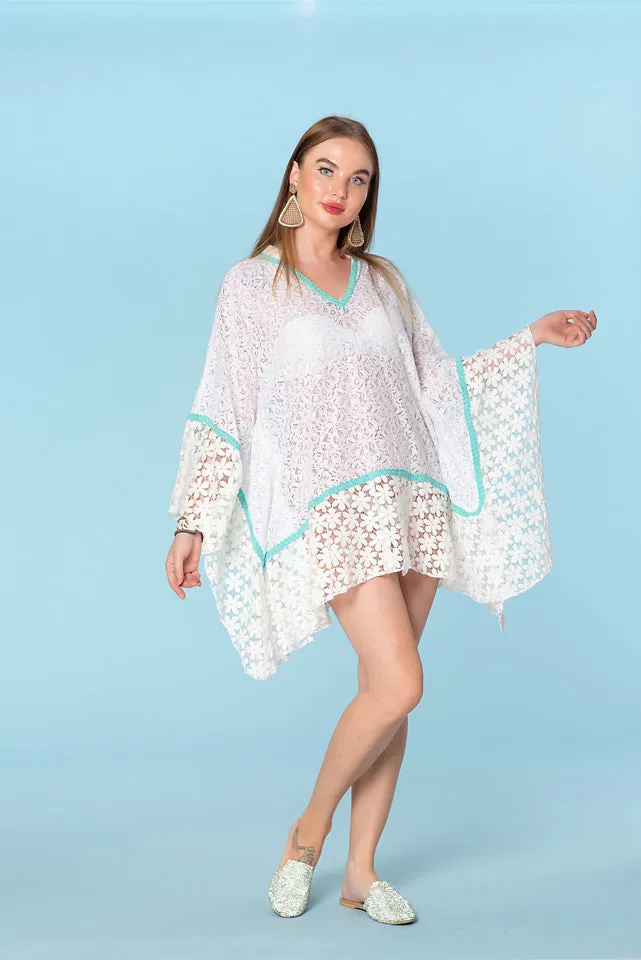 White lace kaftan, resort wear, beach wear, tunic