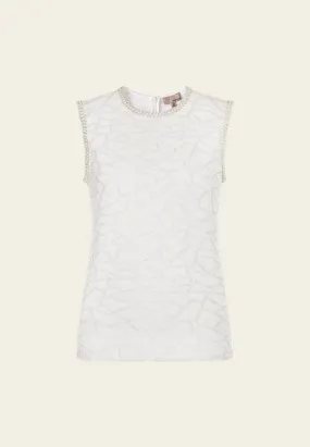 White Metallic Knit Sleeveless Top