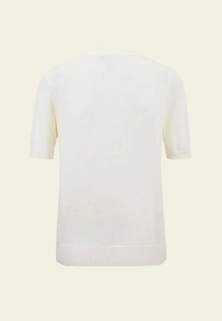 White Sequin Short-sleeved Knit Top