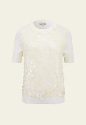 White Sequin Short-sleeved Knit Top
