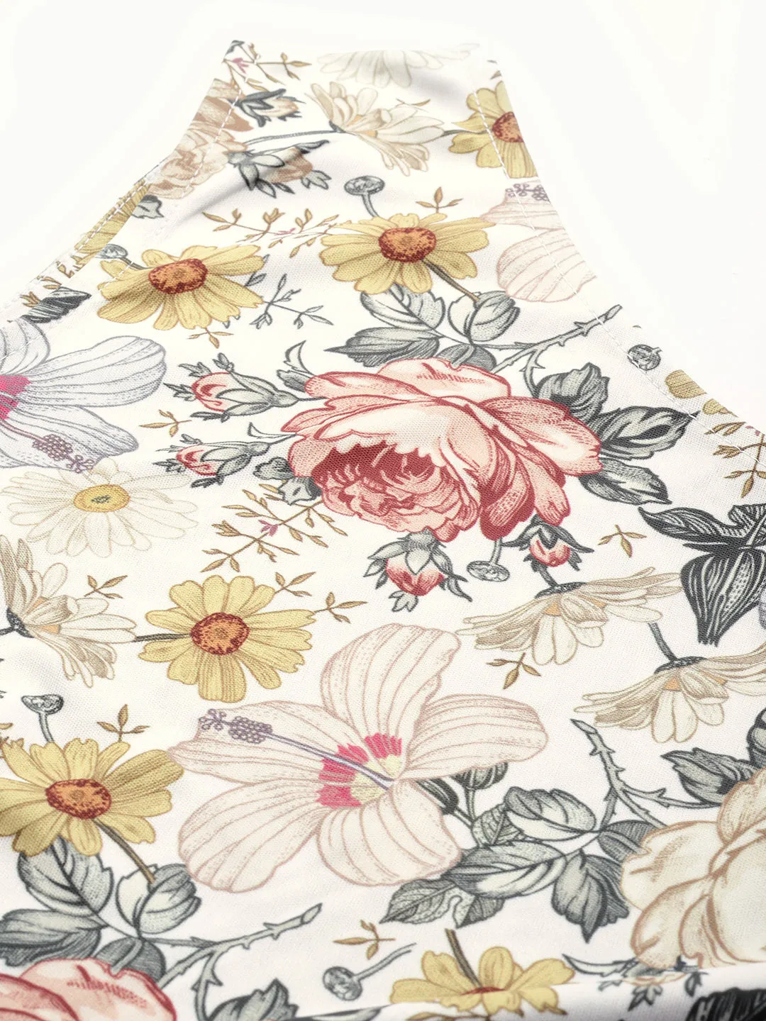 Women Off White Floral Shoulder Crop Top