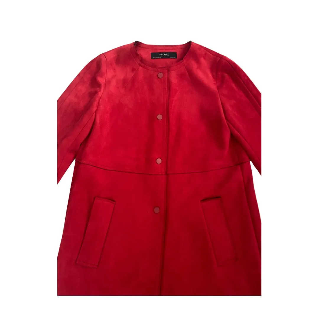 Zara Faux Suede Straight Coat Red SIZE S
